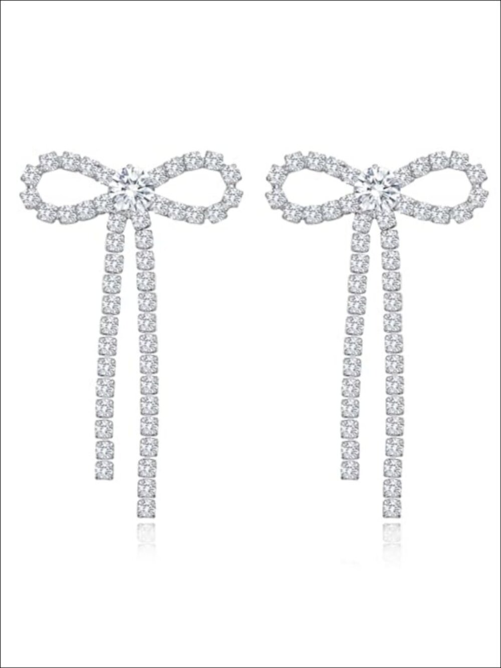 Crystal Bow Drop Dangle Earrings Cubic Zirconia Wedding Bridal Prom Jewelry